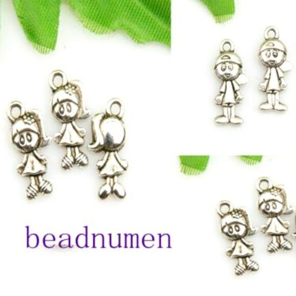 Womens 2 Piece Silver Girl Charm - Picture 1 of 1